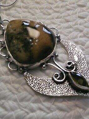 Floral DENDRITE OPAL & CITRINE Handmade Sterling 925 Pendant/Chain #595E
